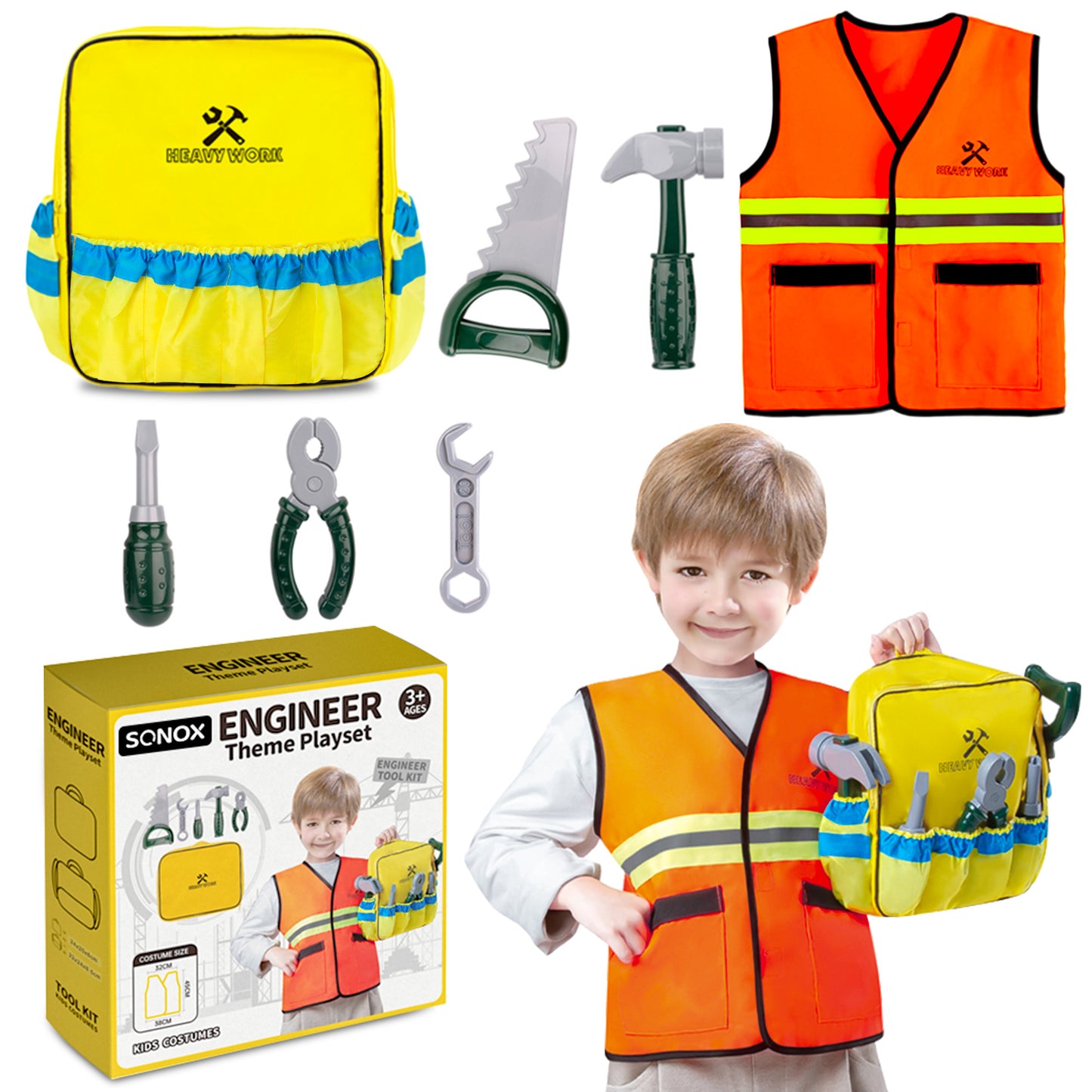 Sqnox Doctor Kit for Toddlers 3-5, Kids Doctor Playset 8 Pcs Pretend Play with School Bag and Vest Boys and Girls Gifts